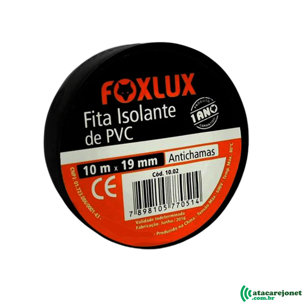 Fita Isolante Antichamas Preta 19mm x 10m - Foxlux
