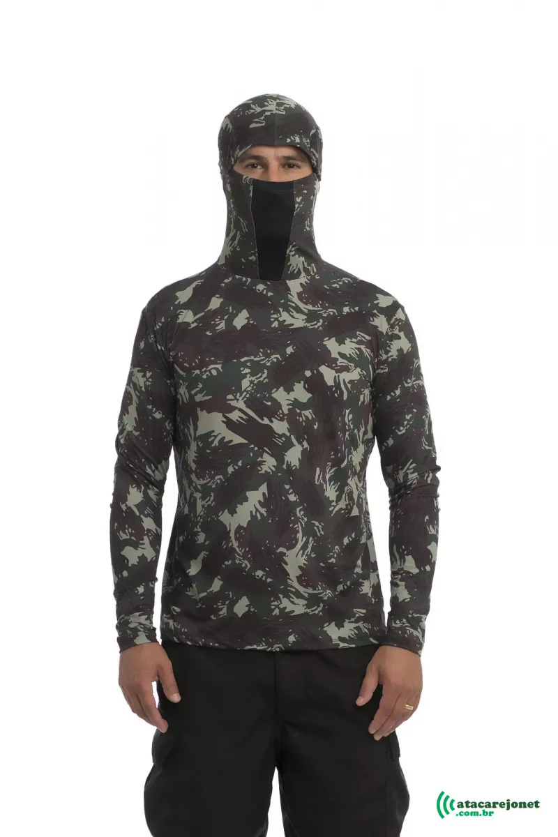 Camiseta Ninja Camuflada com Touca Tecnologia Dry UV50+ Tam. M - Oro Adventure
